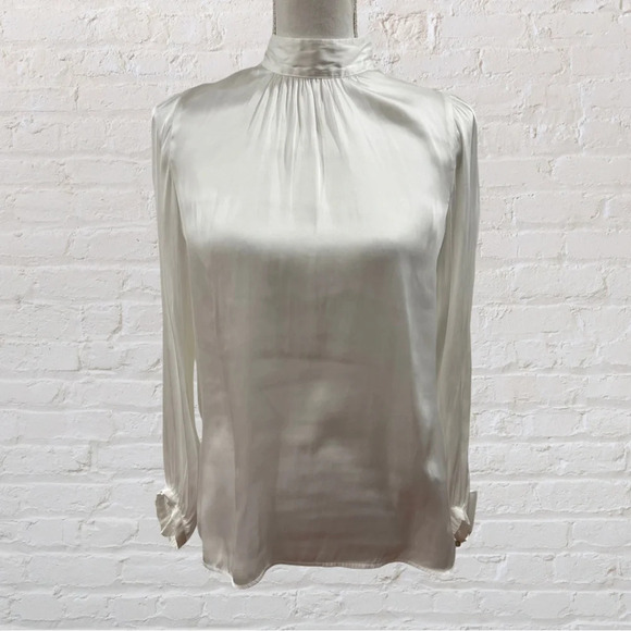 Zara Satin Effect High Neck Blouse in White Size Small - Picture 6 of 6